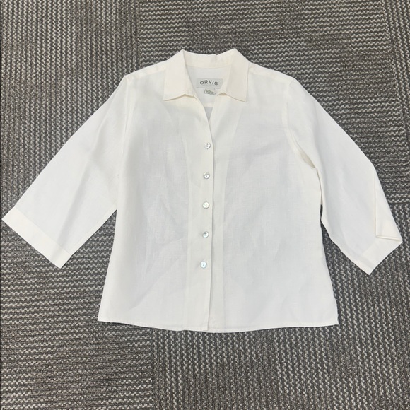 Orvis 100% Linen Cream Colored Blouse, size M - Picture 1 of 4